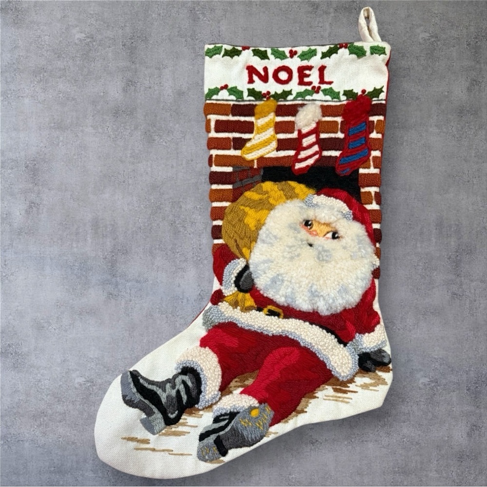 Vintage Sunset Crewel Stitchery Christmas Stocking Kit -“Santa's Here" 1978